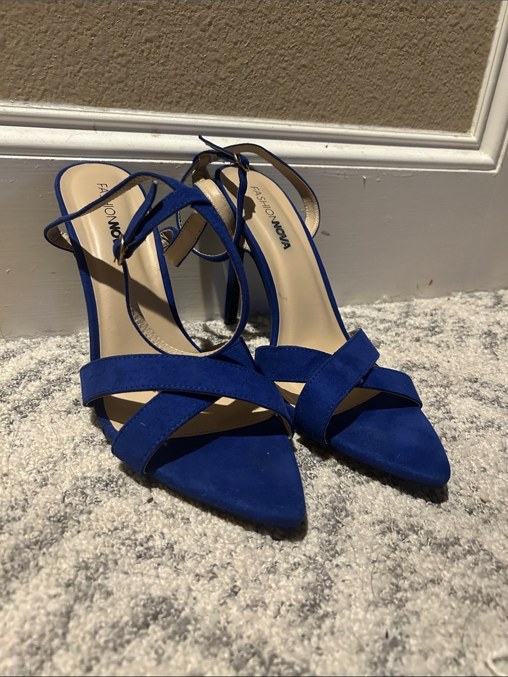Fashion Nova Blue Strappy Pointed Heels